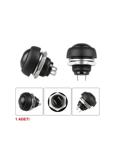 12mm Pbs-33b 2 Pin Push Buton Siyah On Off 1a 250v Mini Yuvarlak Su Geçirmez Anahtar Momentary