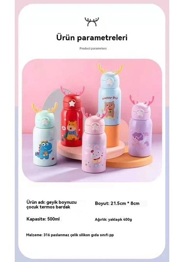 Pazly Yeşil Yeş Termos Paslanmazçelik Karikatür Jian Geyikçocuk Fincan Fan 304 Hc Yeşil