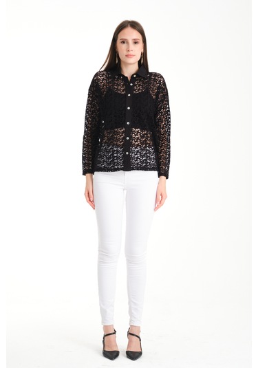 By Papi Dantel Gömlek Siyah