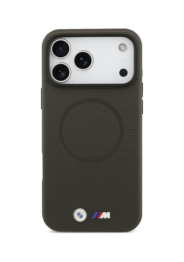 İphone 17 Pro Max Uyumlu Kılıf Bmw Lisanslı M-safeli Metal Logolu Delikli M Dizayn Deri Kapak Füme Füme