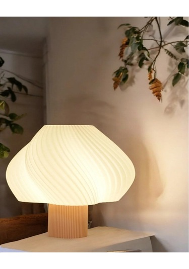 Aura Modern Tasarım Masa Lambası , Komidin Aydınlatma Şık Abajur - Krem Beyaz Çok Renkli