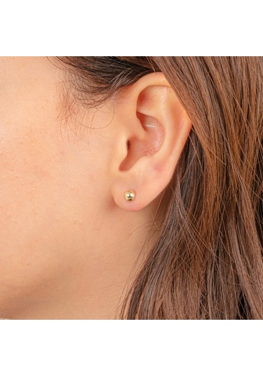 Altın Küpe - 14 Ayar Altın Minimal Top Küpe Sarı