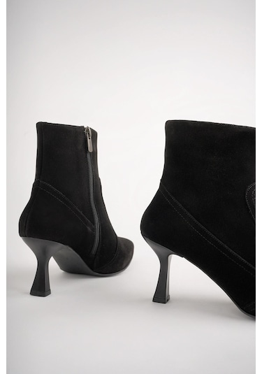 Muggo Natalie Garantili Hakiki Deri Sivri Burun Fermuarlı İnce Topuklu Kadın Bot 001