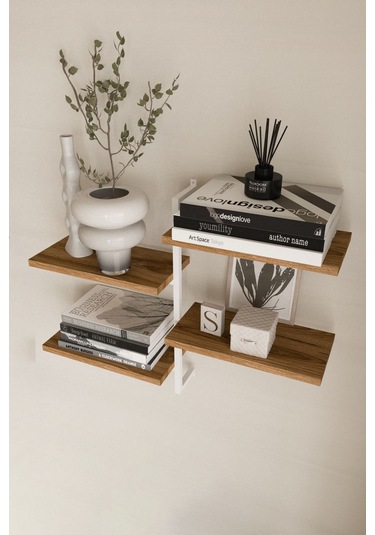 Aju 4 Katlı Duvar Rafı Metal Çerçeveli Dekoratif Kitaplık Ve Raf Ünitesi Modern Ve Minimalist Beyaz