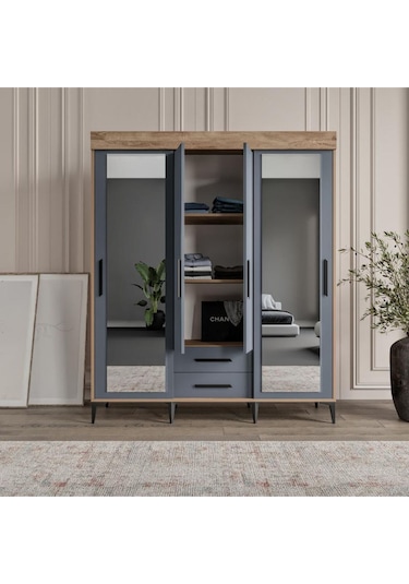 İzmir Cocuk Odası Takımı Tamamı Mdf Aynalı 3 Parça Antrasit - Flora