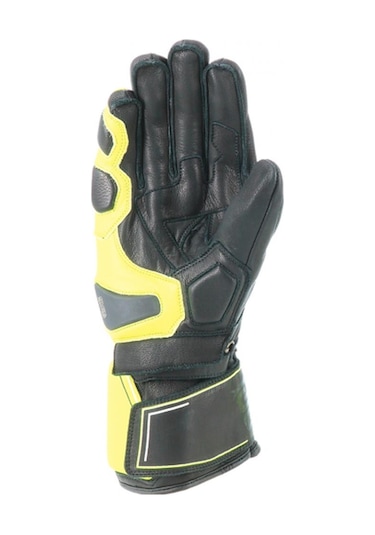 Oj Sleek Siyah/sarı Korumalı Uzun Racıng Deri Eldiven S
