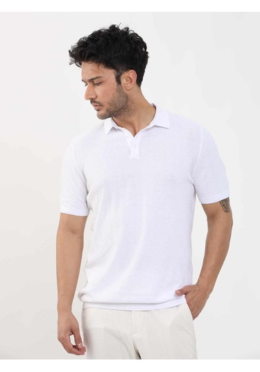 Dufy Beyaz Erkek Slim Fit Balıksırtı Desenli Polo Yaka Kazak - 104551-beyaz Beyaz