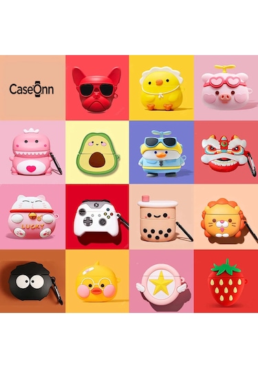 Caseonn Samsung Galaxy Buds 2 Kılıf Karakter Figürlü French Bulldog Siyah