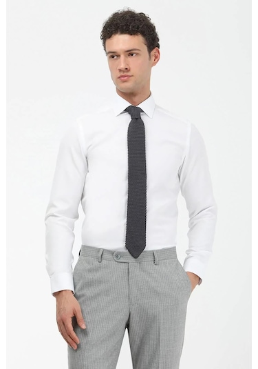 Kip Erkek Düz Slim Fit Dokuma Klasik Pamuk Karışımlı Gömlek Gm-4915 Beyaz Beyaz