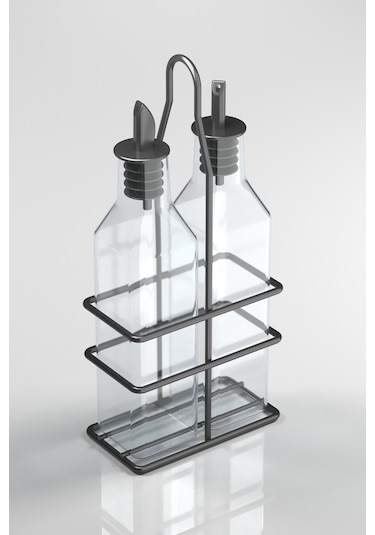 Teknotel 2'li Cam Şişeli Yağdanlık Sosluk Sirkelik Standı Mg022 Siyah