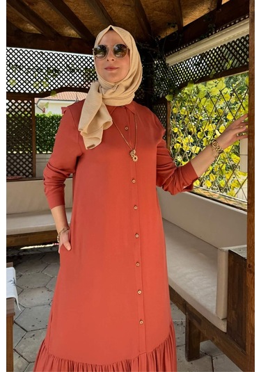 Süreyya Gömlek Elbise Kiremit Normal