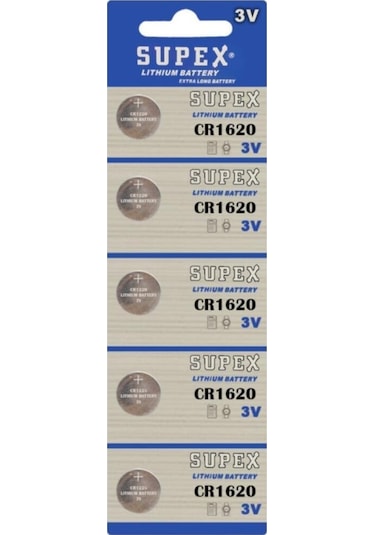Supex Extra Long Battery CR1620 3V Lityum Düğme Pil 5'li