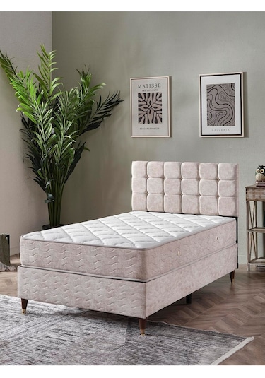 Beehanem 120x200 Bengü Baza Başlık Yatak Set Krem 120 X 200