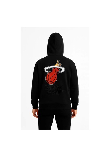 Üç İplik Kapüşonlu Ön Ve Arka Baskılı Sweatshirt Hoodie - Siyah Siyah