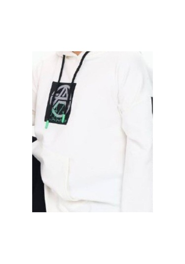 Çocuk Kapüşonlu Stay Strong Yazılıi Sweatshirt-14816 Ekru