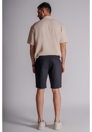 Braccas Erkek Yandan Cepli Klasik Bel Relaxed Fit Chino Şort Siyah Siyah