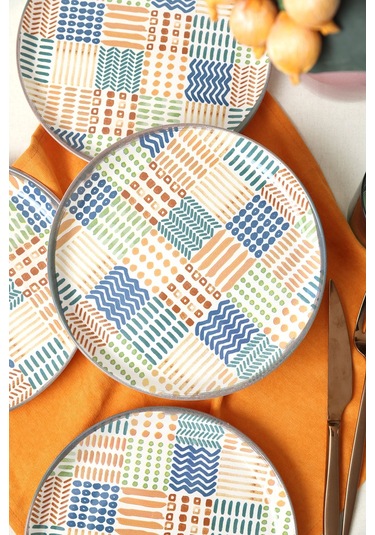 Keramika Etnik Hitit Pasta Tabağı 20 Cm 4 Adet 22552 Çok Renkli