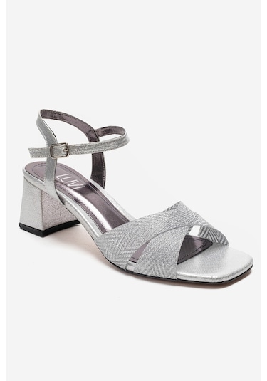 Luvishoes Mılagro Gümüş Simli Kadın Kalın Topuklu Ayakkabı