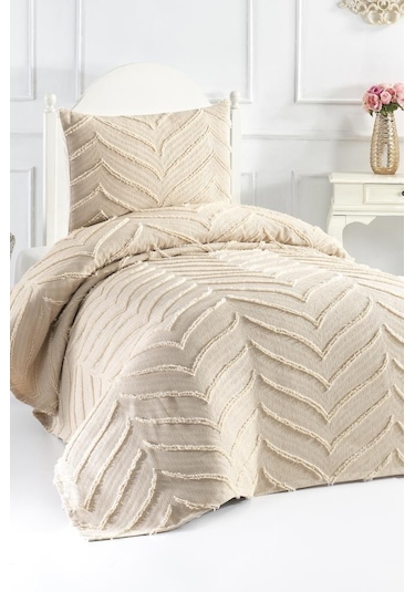 Çeyiz Diyarı Sementina 2 Parça Tek Kişilik Pike Takımı Bej Bej