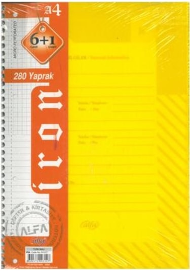 Eko Ayraçlı Defter 6+1 Defter 280 Yp A4 Sarı