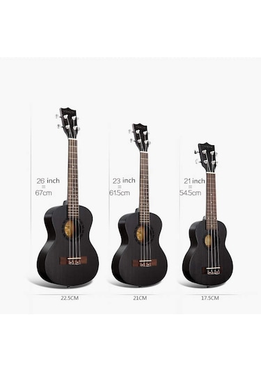 Masif Maun Ağacı Siyah Renk Karma Markalı Concert Boy Ukulele