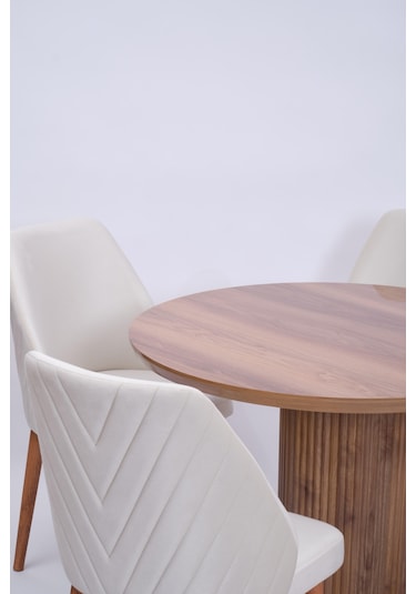 Bohem Ihlamur Yuvarlak Lak Panel Mutfak Masa Takımı 100cm Ceviz