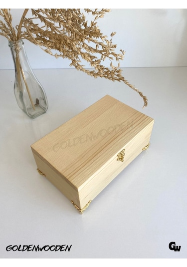 Doğal Ahşap Takı Kutusu Ahşap Saklama Kutusu Beyaz Çam Boy:20cm En:12cm Yük:8,5cm