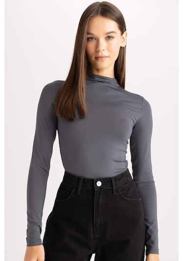 Defacto Yarım Balıkçı Yaka Uzun Kollu Çıtçıtlı Body F9242ax25auar58 Antrasit