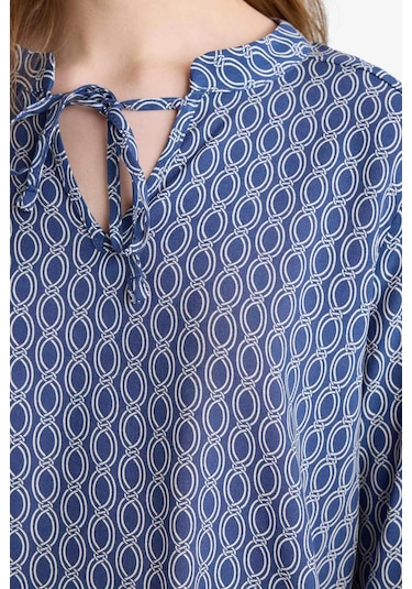 DeFacto Regular Fit Bağcıklı Yaka Desenli Uzun Kollu Bluz N1809AZ25SPIN69