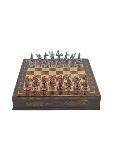 Gifthome Metal Satranç Takımı-seti orta yunan antik sandıklı Masi