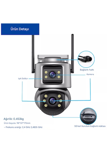 Ip Wıfı Kablosuz Kamera Dış Mekan Cctv Ptz Akıllı Ev Çift Lens