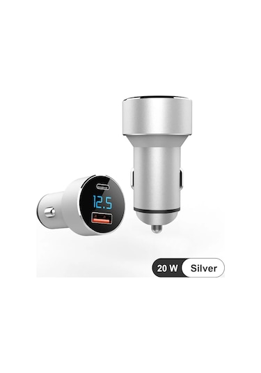 Silver Araç İçi Usb 3.0 Type C Soketli 20 Watt Çakmaklık Güç Adaptörü Tüm Cihazlar 12v-24v