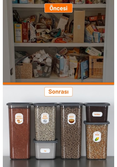 İronika 12'li Sızdırmaz Silikon Kapaklı Etiketli Jumbo Boy 1900 Ml Kare Erzak Bakliyat Saklama Kabı Antrasit Antrasit