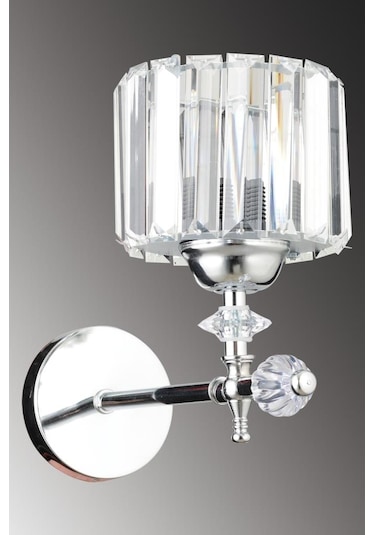 İstanbul Avize Cabo Tekli Gümüş Y-10 Kristal Taşlı Aplik Gümüş