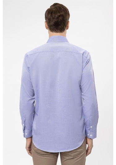 SÜVARİ Mavi Regular Armürlü Klasik Yaka Gömlek Mavi