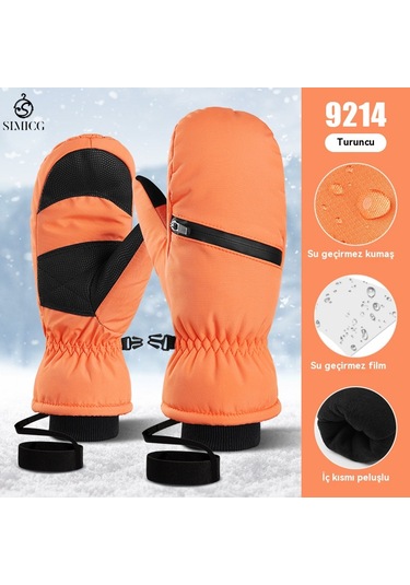 Kalınlaştırılmış Kışlık Su Geçirmez Snowboard Eldivenleri Turuncu Renk