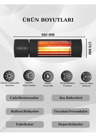 Hottable Supreme Plus 2000 W Uzaktan Kumandalı Isı Kademeli Infrared Dış Ortam Isıtıcı
