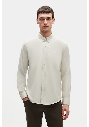 Ds Damat Slim Fit Adaçayı Oxford Düğmeli Yaka Kolay Ütülenebilir Nakış Detaylı Pamuklu Gömlek 4hc02ort03265 Adaçayı Yeşili Yeşil