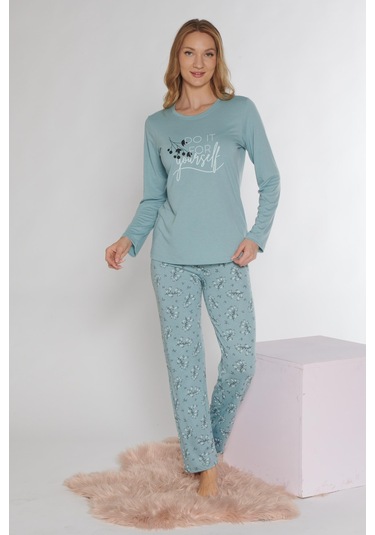 Uzun Kol Pijama Takımı Viskon Alperi 790-37 Mint