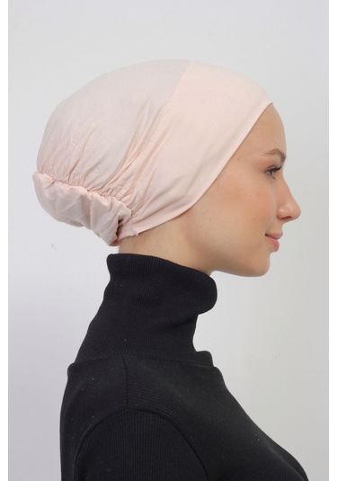 Lastikli Kaymaz Geçmeli Pratik Tesettür Bone Pudra