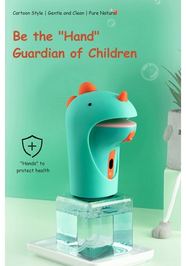 Xurunkeji Çocuklar İçin Otomatik Sabunluk Temassız El Sabunu Dağıtıcısı Banyo Tezgahı İçin Sevimli Dinozor Köpük Dağıtıcısı Yeşil