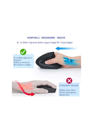 Alfalink Kablosuz Ergonomik Dikey Mouse 1600 Dpı 0011