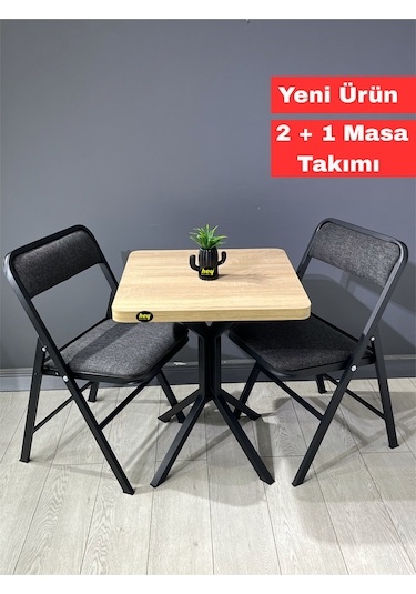 Mercan Sonoma 2 Kişilik Kare Mutfak Yemek Masası Takımı 2+1 Keten Gri 60 Cm Sonoma Gri 2'li