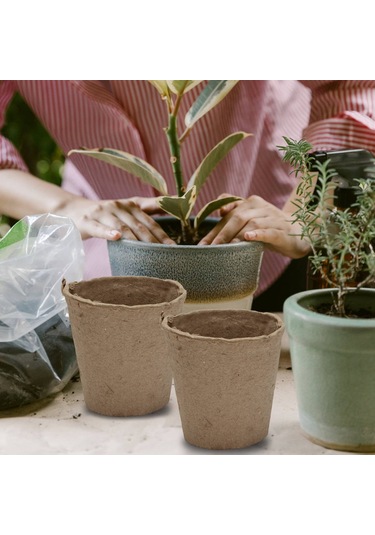 100 Adet Yuvarlak Parçalanabilir Hamur Turba Saksısı 8 X 8 Cm Bitki Fidanlığı Kupası