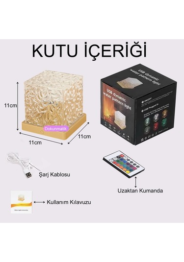 Hymark Kristal Kuzey Işıkları Okyanus Dalgası 16 Renk Projektör Dahili Pil Gece Lambası Kumandalı Dokunmatik Çok Renkli