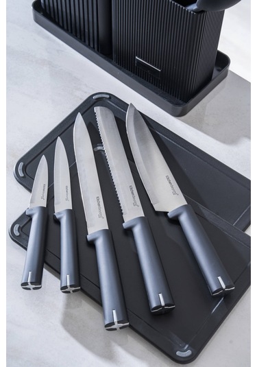 Cooper 14 Parça Standlı Kesme Tahtası Servis Ve Bıçak Seti Siyah