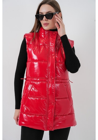 Kadın Parlak Şişme Yelek 5218 - Kırmızı Kırmızı