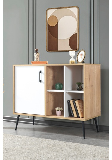 4111 Şile Metal Ayaklı Metal Kulplu 100 Cm Konsol - Tv Ünitesi - Yemek Odası - Kahve Köşesi Beyaz Beyaz - Safir