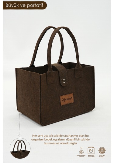 Mordesign Taşınabilir Keçe Çanta Yenidoğan Alt Açma Kadın Çantası Ev ve Seyahat Düzenleyici Organizer Kahverengi