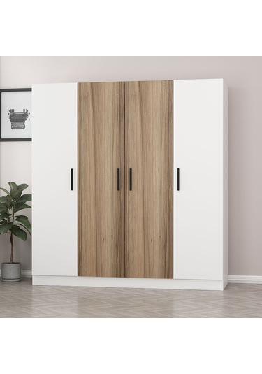 Kale 4 Kapaklı 2 Çekmeceli - Dolap - Beyaz/dore 190cm Çok Renkli